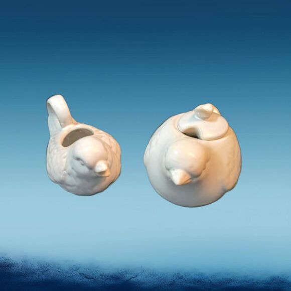 World Market White Cottage BIRD Creamer and Sugar Bowl Set - Picture 1 of 13